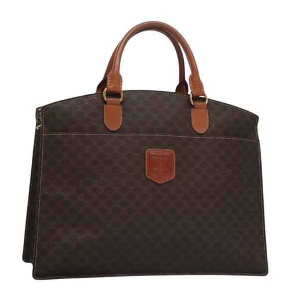 CELINE Macadam Canvas Hand Bag PVC Leather Brown Gold Auth - Picture 1 of 16